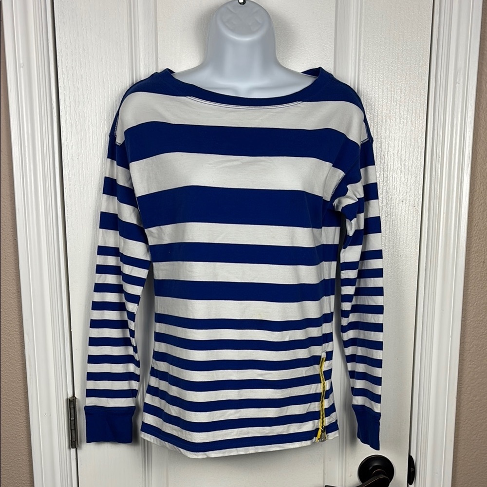 L-RL Lauren Active Ralph Lauren Blue and White Striped Long Sleeve Shirt Size XS